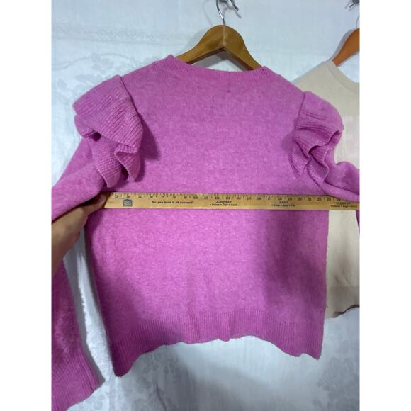 Loft Sweater XL Lot of 2 Tan Weekend Pink Ruffle Knit - Picture 5 of 12